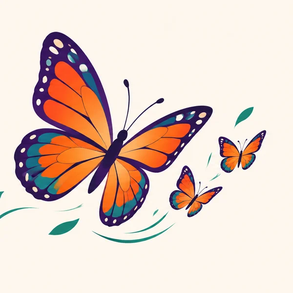 Ilustração de borboletas laranja e roxas